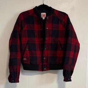 Lacoste Red and Black Checkered Bomber Jacket
